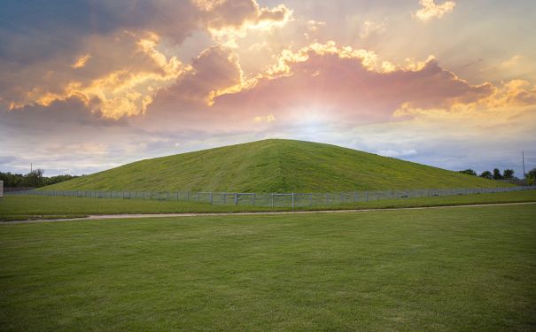 OK/Durant/Choctaw Cultural  Center/Mound at sunset