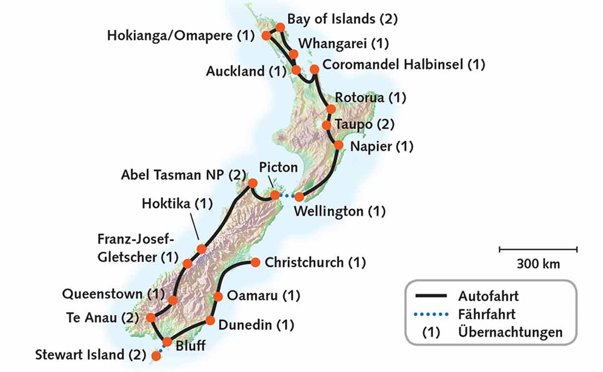 Karte zu Neuseeland "Das schönste Ende der Welt"