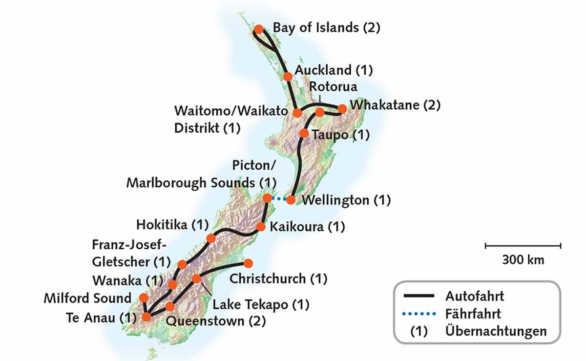 Karte zu Neuseeland "Im Land der Kiwis"
