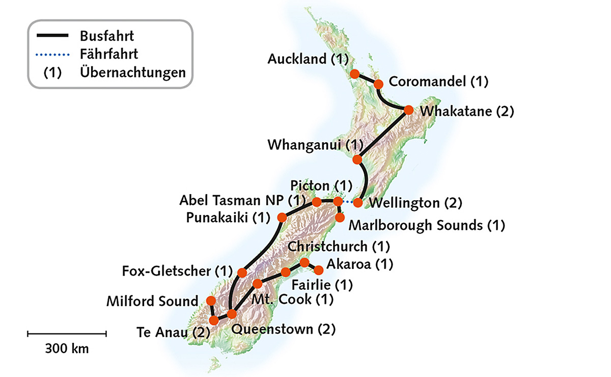 Karte zu Neuseelands Traumhafte Vielfalt